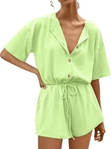 NWT Button Up Oversized Romper Summer Short Romper SZ S - Picture 1 of 6