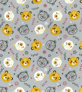 Printed Polycotton Craft Fabric Material - TEDDY BEARS GREY - Picture 1 of 2