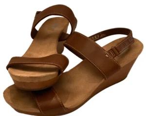 Dr Scholl's Brazin Wedge Heels Sandals US 9M Brown Tan Vegan Ankle Strap - Picture 1 of 8