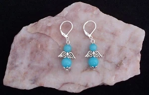 Aqua Amazonite Guardian Angel,925 Silver Leverback Earrings.Handmade In Gift Bag - Picture 1 of 7