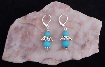 Aqua Amazonite Guardian Angel,925 Silver Leverback Earrings.Handmade In Gift Bag - Image 1 of 4