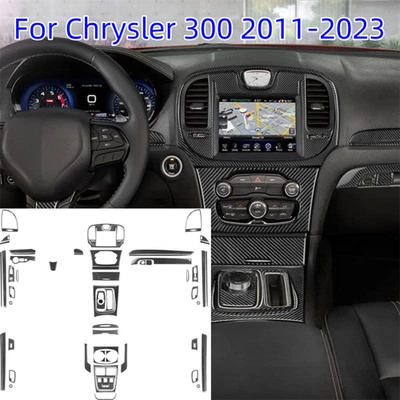 Juego completo de embellecedores interiores de fibra de carbono real para Chrysler 300 2011-2023 Foto 1 de 4