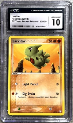 Pokemon Card Larvitar CGC 10 Gem Mint, EX Team Rocket Returns 63/109, 2004 (1) - Image 1 of 4