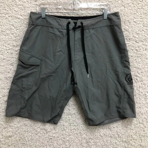 Volcom Shorts 34 Mens Gray Cargo Pocket Boarshorts Swim Trunks Stretch Beach - Picture 1 of 9