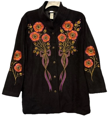 Bob Mackie Wearable Art Jacket Women’s 2 XL Embroidered Floral Boho Artsy Coat - Image 1 of 4
