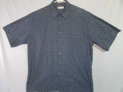 Pierre Cardin Shirt Mens Large Blue Geometric Print Short Sleeve Button Up - Image 1 of 4