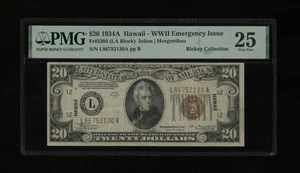 DBR 1934-A $20 FRN Hawaii Fr. 2305 PMG 25 Serial L86752130A - Picture 1 of 2