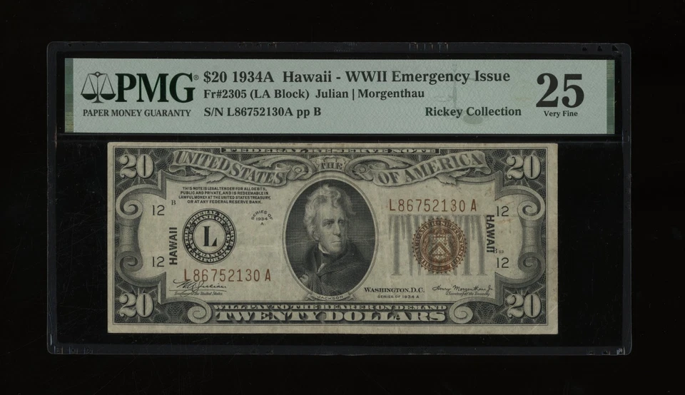 DBR 1934-A $20 FRN Hawaii Fr. 2305 PMG 25 Serial L86752130A - Image 1 of 2