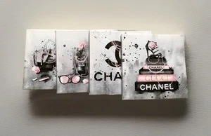 NEW CHANEL Designer Theme 10" x 10" Squares 4pc Canvas Wall Art Decorative Set - Picture 1 of 10