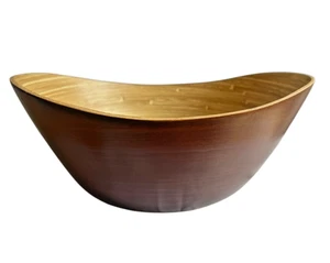 Bamboo Spun Bowl Wood Decor Brick & Bloom 10" x 8" x 4.75" Pretty Lightweight - Picture 1 of 5