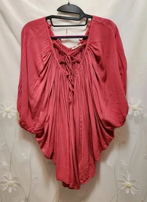 Easel Womens Large Light Red Blouse Peasant Drapey Renaissance Festival Flowy  - Image 1 of 4