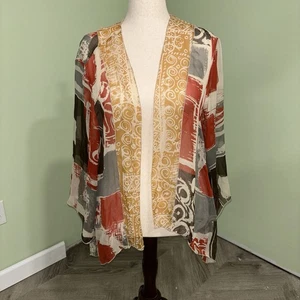 Coldwater Creek 100% Silk Abstract Sheer Open Front Blouse Boho Women’s Sz XL - Picture 1 of 5