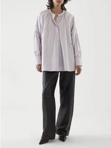 COS Pleated Tunic Shirt Dusty Light Purple Long Sleeve Hidden Buttons Size 12 - Picture 1 of 12