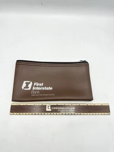 Vintage First Interstate Bank Brown Vinyl Zipper Money Deposit Bag Pouch - Picture 1 of 3