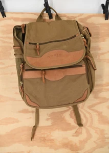 Orvis Canvas Leather Laptop Backpack Trave Carry On Bag - Tan - Picture 1 of 13