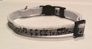MUSIC NOTES COLLAR Cat Dog Small Pet Cute Puppy Kitten Bell Mini Cool Band White - Picture 1 of 3