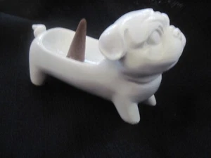 Plug Dog Figurine Incense Burner Figurine Stoneware Hand Painted White New - Picture 1 of 13