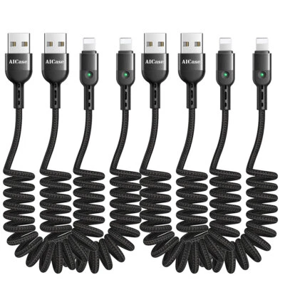 Coiled Charging USB Cable Fast Charger Cord for iPhone 14 13 12 11 Pro Max XR 8 - Image 1 of 4