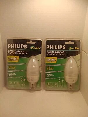 New Phillips Energy Saver 40 Decorative Candle Bulb Soft White 9 Watts 15286 X2 - Image 1 of 4
