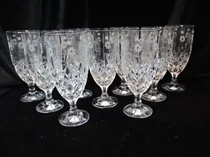 GODINGER STEPHANIE 9 ICED TEA GOBLETS7 7/8" TALL CUT FLOWERS CRISS CROSS - Picture 1 of 10