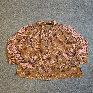 Top OPT One Pretty Time piccolo marrone floreale contadino cravatta collo paillettes trasparente casual - Foto 1 di 9