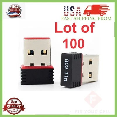 Lot of 100 Mini USB WiFi WLAN Wireless Network Adapter 802.11 Dongle RTL8188 WIN - Image 1 of 4
