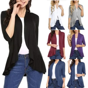 Women Long Sleeve Cardigan Solid Open Front Shawl knitting Wrap Top Blouse - Picture 1 of 18