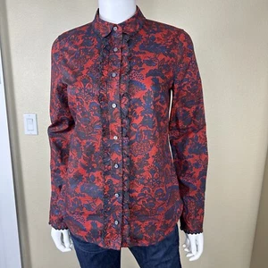 J Crew Collection Shirt 2 Paisley Scallop-Ruffle Perfect Ratti Poinsettia - Picture 1 of 16