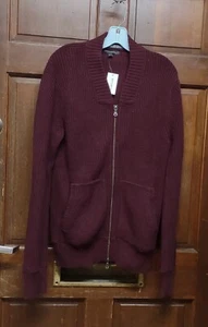 NWT Banana Republic Burgundy Red Full Zip Ribbed Mock Neck Cardigan Sweater Sz M - Picture 1 of 3