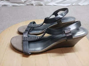Comfort Plus Predictions Sandals Womens 10W Wide Embellished Wedge Heels Gray - Picture 1 of 17