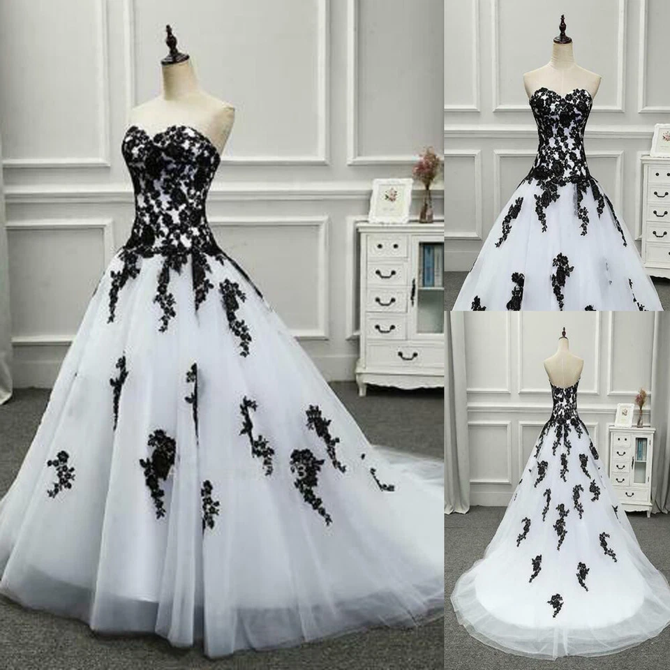 Готический черный белый свадебные платья с плеча кружева аппликации свадебные платья - Изображение 1 из 4