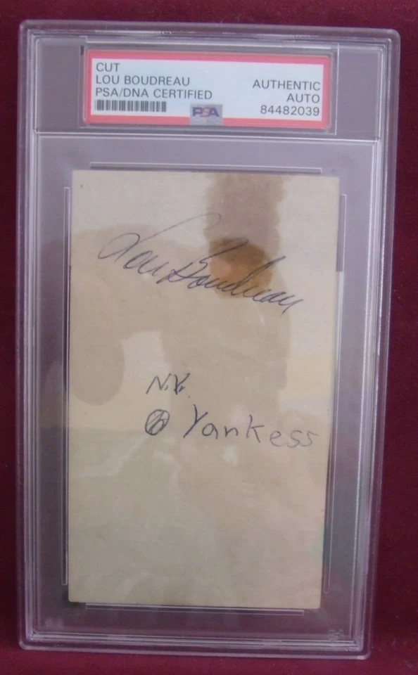 LOU BOUDREAU HOF 1970 HAND SIGNED INDEX CARD SLABBED AUTHENTIC PSA/DNA - Image 1 of 1