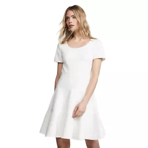 Rebecca Taylor White Textured Knit Short Sleeve Scoop Neck Womens Size 8 Dress - Picture 1 of 16