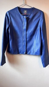Vince Camuto Womens 100% Lamb Napa Leather Jacket Blue Medium - Picture 1 of 6