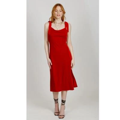 VESTIDO MIDI BANDA DEL PANTANO GRATIS LORNA TERCIOPELO ROJO CORREAS CINTA TALLA M VACACIONES Foto 1 de 4