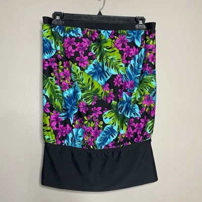 Top de natación Carol Wior talla 18 negro floral sin tirantes o correa copa con aros Foto 1 de 4