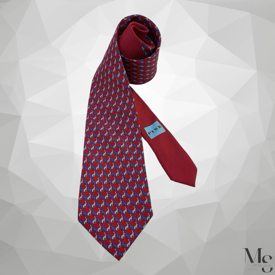 Corbata de seda de diseñador de lujo con estampado de conejo rojo THOMAS PINK 58”-3,25” EXCELENTE ESTADO Foto 1 de 4