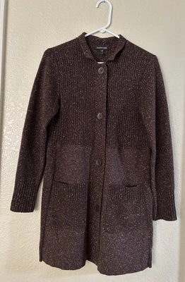 Cárdigan Suéter Mujer Eileen Fisher XS Marrón Largo Abotonado Lana Angora Foto 1 de 4
