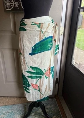 Saia maxi vintage Jams World tropical palm envoltório floral, tamanho grande - Imagem 1 de 4