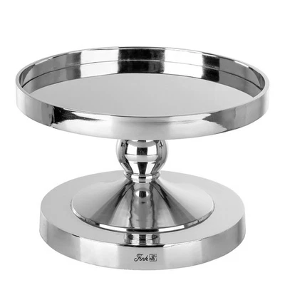 Fink Deko-Tablett Ø 30 cm auf Fuß stehend rund Stand-Servierplatte aus Edelstahl - Bild 1 von 4
