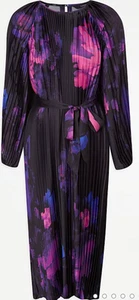 Luxury Floral Pleated Satin Midi Dress UK 14 Brand New with Defects - Picture 1 of 9