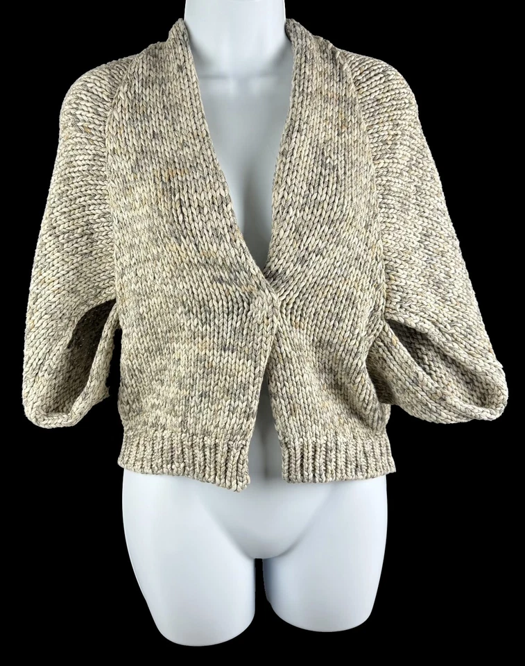 女式 Brunello Cucinelli 灰色粗花呢短袖棉质开衫毛衣 S 码 — 第 1/4 张图片