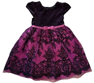 JONA MICHELLE KLEINKIND MÄDCHEN LILA Samt PARTY Urlaub KLEID GEFÜTTERT GRÖSSE 4T - Bild 1 von 6