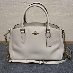 COACH Handbag Shoulder Bag 2way White Leather Logo Women's USED FROM JAPAN - Picture 1 of 12
