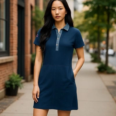 Vestido Camisa Brooks Brothers Rojo Polar Denim Cambray Talla M Manga Corta Bolsillo Foto 1 de 4