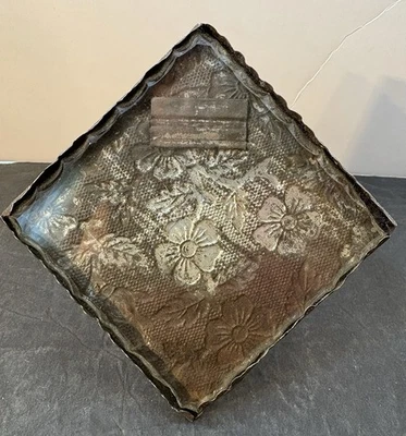 Vintage Tin & Wavy Beveled Glass Diamond  Easel Frame 4” Across 5” Diagonal - Image 1 of 4