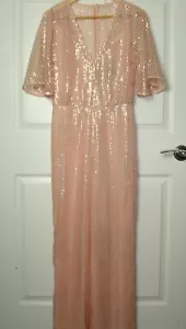 NWT NBD x Naven Camilla Jumpsuit Peach Blush Lined Mesh w/Sequins Sheer Size Med - Picture 1 of 9