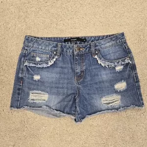 Harper pantaloncino donna 27 blu taglio corto 2,5" effetto invecchiato orlo sfilacciato denim - Foto 1 di 10