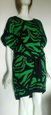 JC DE CASTELBAJAC COTTON SWEATER DRESS FR40 (M)/EU 38(M)/ UK M TWO-TONE GREEN-BLACK - Image 1 of 4