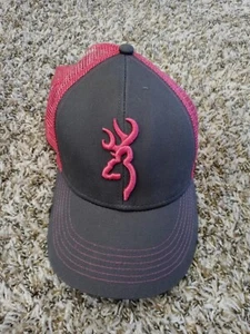 Browning Gray Pink Snapback Hat Cap Adjustable Mesh Back - Picture 1 of 4